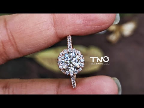 1.50 carat Lab Grown Diamond Solitaire Diamond Pavé Halo Engagement 18K Rose Gold Engagement Ring