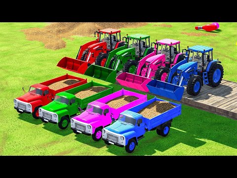 TRACTORS OF COLORS   LOAD AND TRANSPORT POTATOES WITH TRUCK AND JOHN DEERE TRACTORS ! FS22