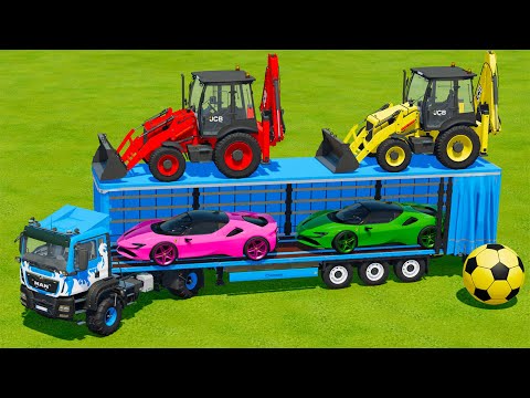 LOAD & TRANSPORT JCB FRONT LOADER & FERRARI CARS WITH MAN TRUCK - Farming Simulator 22