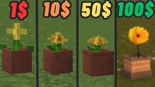 flowers in 1$ vs 10$ vs 50$ vs 100$ Pack Minecraft