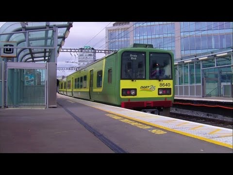 Dart Train number 8640 arrives at Tara Street Station, Dublin