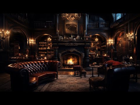 1930s Oldies playing on a gramophone in a cozy drawing room (Fireplace crackling ambience)