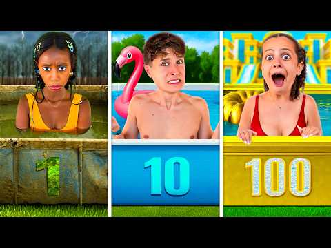 LET'S SURVIVE IN THE GIANT POOL vs. REGULAR vs. SMALL POOL WITH ALL OUR FRIENDS!💧
