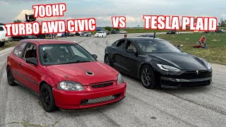 Tesla Plaid vs My 700hp AWD Civic!