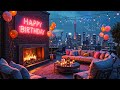 Amber Fireplace Rooftop January Birthday Celebration Over A City