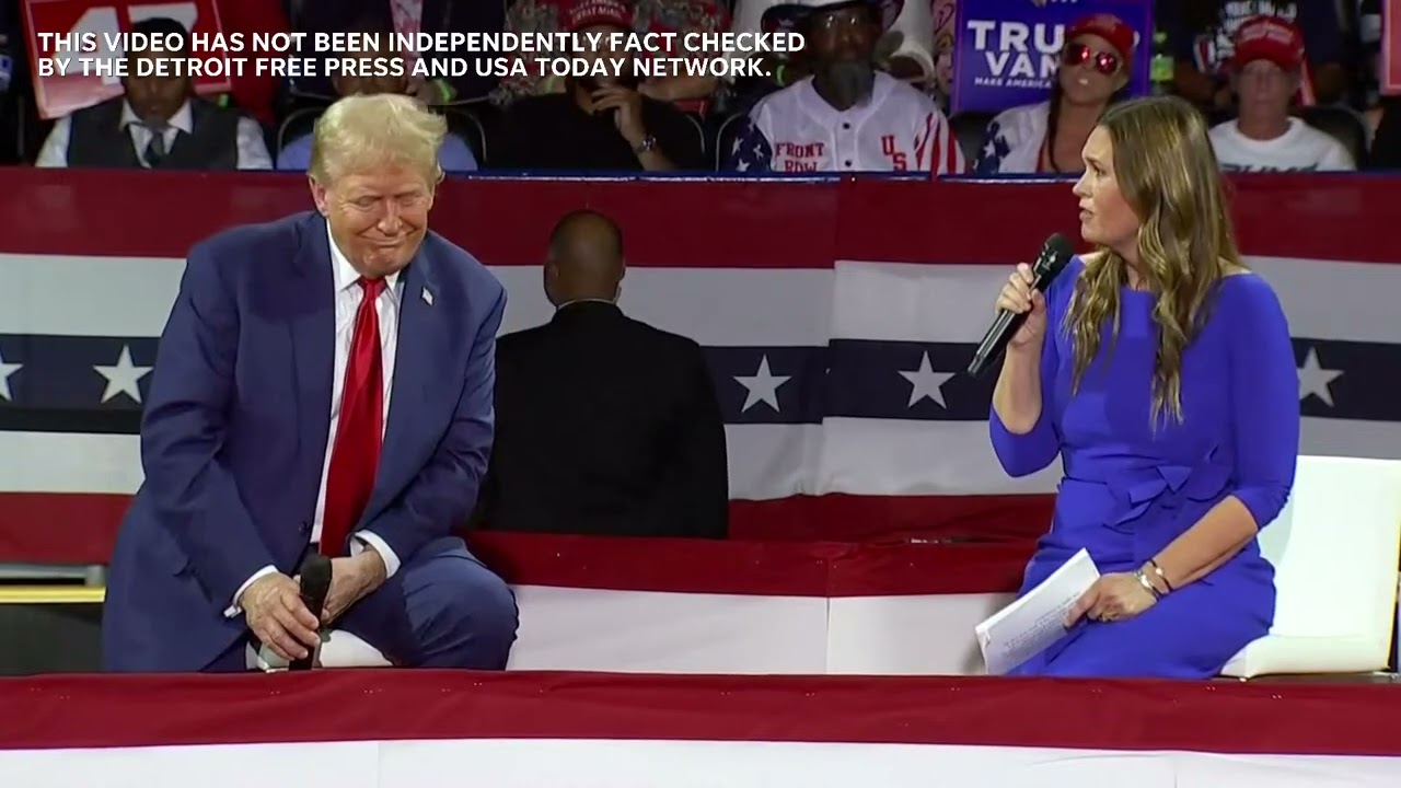 Sarah Huckabee Sanders tells crowd 'America needs a fighter' at Donald Trump's Flint town hall