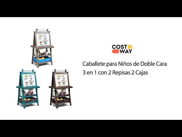 Vídeo relacionado con COSTWAY Caballete Infantil, Juego de Mesa y Banco de Arte, Centro de Arte de Madera Multifuncional Con Caballete Ajustable de Doble Cara, Pizarrón Magnética, Rollo de Papel Reemplazable (Gris)