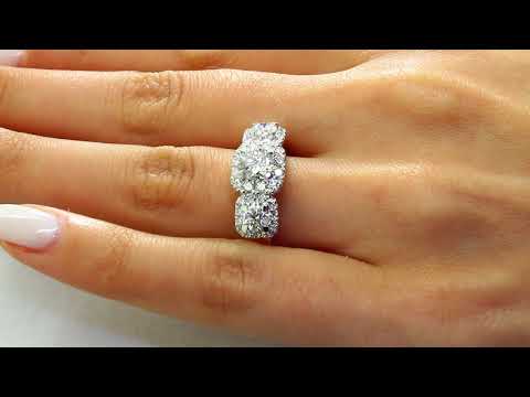 1 7/8 CTW Diamond Halo Three Stone Engagement Anniversary Ring in 14K White Gold (MD160432)