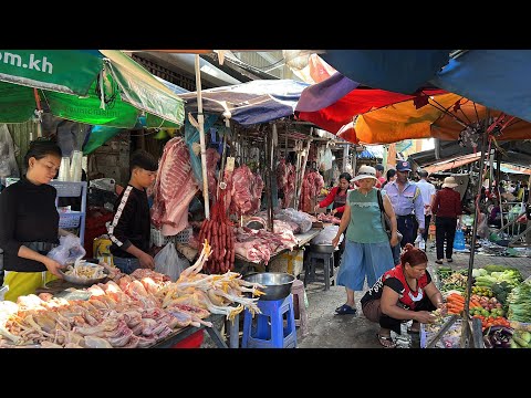 POPULAR! CAMBODIAN Market Tour - Walking Tour in PC Fresh Market at Phnom Penh City,  Cambodia 