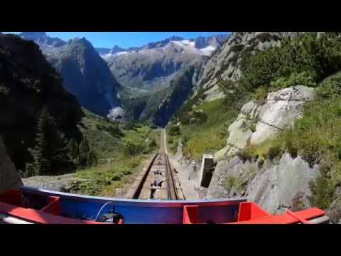 Die steilste Standseilbahn in Europa: Gelmerbahn (Talfahrt komplett)
