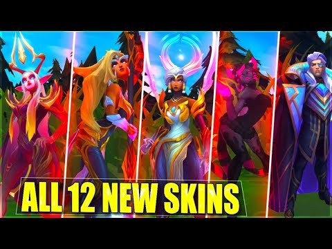 ALL 12 NEW SKINS SPOTLIGHT - Dawnbringer Soraka Nidalee Karma, Nightbringer, Sugar Rush, Hextech