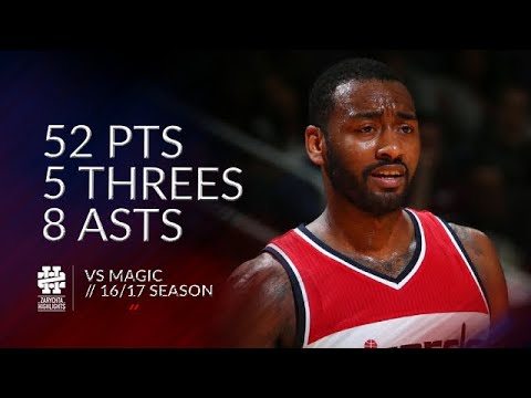 John Wall 52 pts 5 threes 8 asts vs Magic 16/17 season