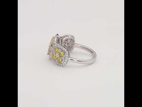 Yellow & White Diamond Flower Cluster Ring for Women ( 18K Gold Designer Cocktail Ring )