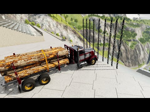 Heavy Vehicle Stairs Jumps Down With Vertical Giant Chain #2 - BeamNG drive Down Stairs Chain Jumps