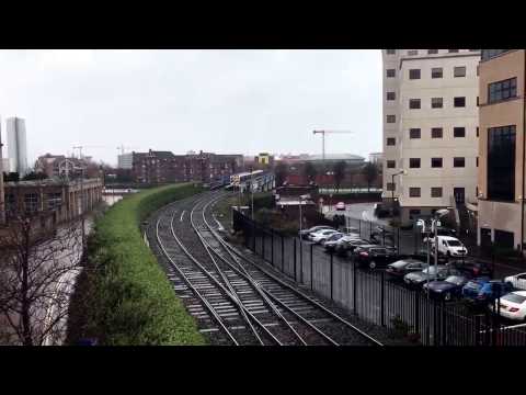 NI Railways 3000 DMU 3009 passes under East Bridge Street (21/2/17)