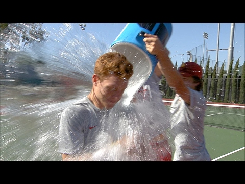 USC's Thibault Forget gets drenched by teammates after win over Oregon