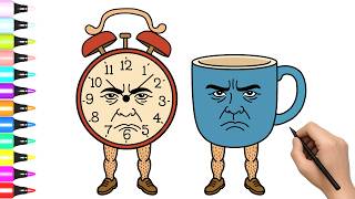 HOW TO DRAW CLOCK AND CUP GARAMA  BRAINROT