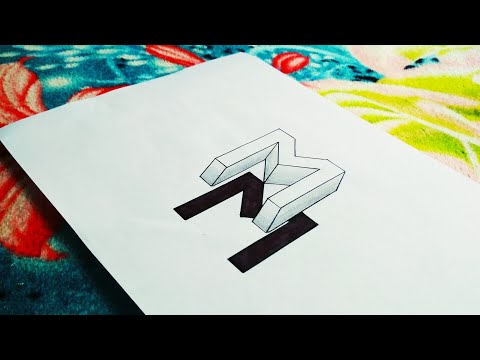 Write in 3D||Very Easy!! How To Drawing 3D Floating Letter "M"