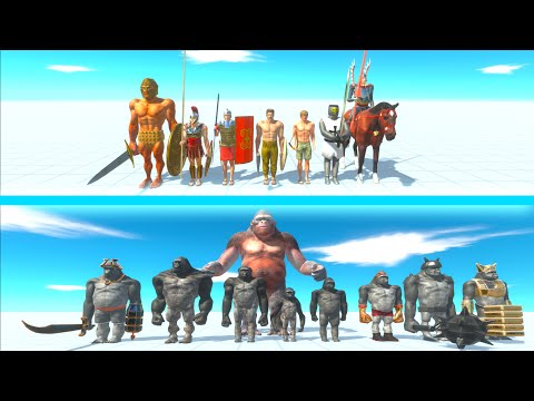 ANCIENT HUMANS Team vs MUTANT PRIMATES Team - Animal Revolt Battle Simulator ARBS