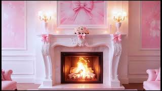 Preppy pink fireplace ambience 🎀 cozy coquette aesthetic room & crackling fire ASMR