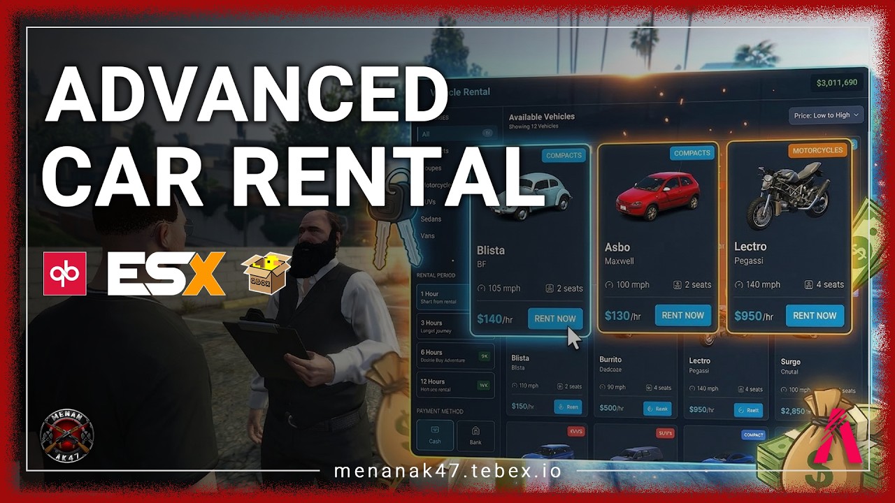 Advanced car rental fivem [esx] [qb] [qbx] Thumbnail