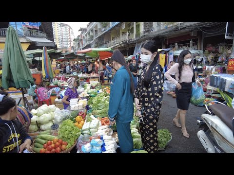 Everyday life of Cambodian people in market | evening lively market