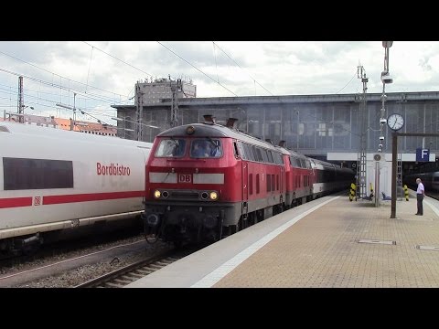 Br 218 403 und 416 mit EC 194 bei der Abfahrt in München