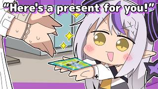 Laplus gives AZKi and Kanata character cards.【Animated Hololive/Eng sub】【AZKi/Kanata/Laplus】