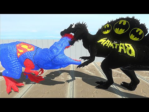 Superman T-rex Units Battman Spinosaurus Dinosaur Death Run - Animal Revolt Battle Simulator ARBS