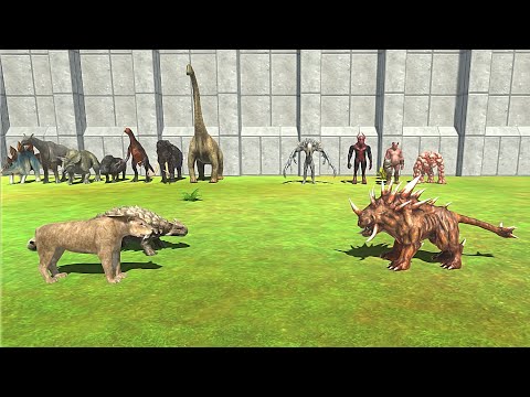 2 VS 1 PREHISTORIC MAMMALS WITH HEBIVORE DINOSAURS VS INFERNALS - Animal Revolt battle Simulator