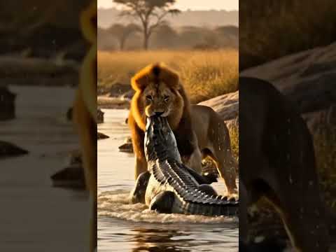 Lion vs Crocodile: Who Wins?! #animalshorts