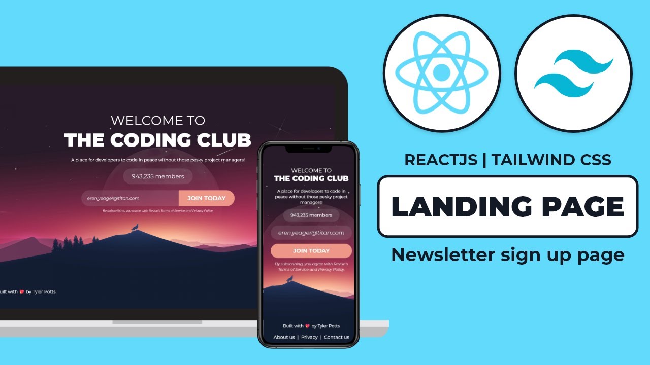 Build a Landing Page using React JS & Tailwind CSS | Newsletter Sign up page