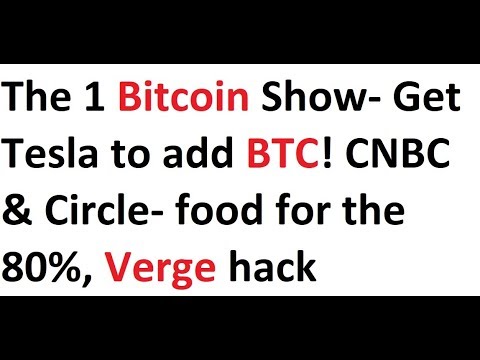 The 1 Bitcoin Show- Get Tesla to add BTC! CNBC & Circle- food for the 80%, Verge hack Video