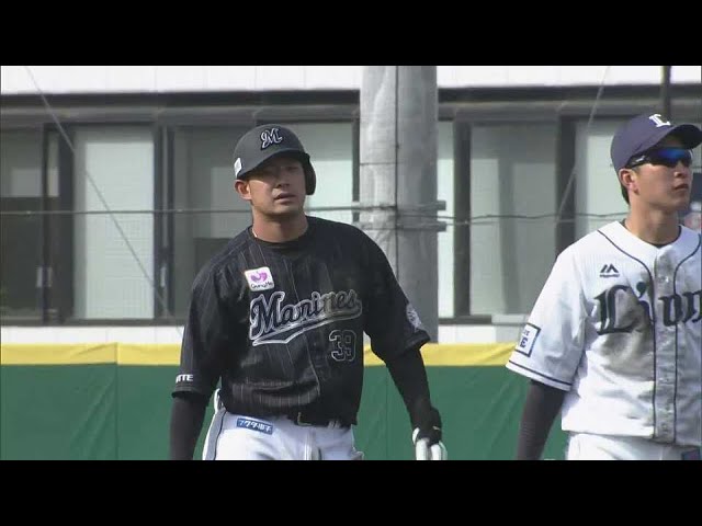 【ファーム】打球は逆方向へ!! マリーンズ・吉田裕太の同点タイムリー2ベースヒット!! 2022年3月21日  埼玉西武ライオンズ 対 千葉ロッテマリーンズ(ファーム)