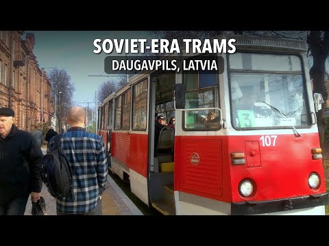 Soviet trams still ply the streets here • Daugavpils, Latvia