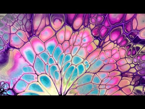 (80) Acrylic Pouring/Peacock cells/Sheleeart Bloom Technique Fluid Art/Abstract/ブルームテクニック/フルイドアート