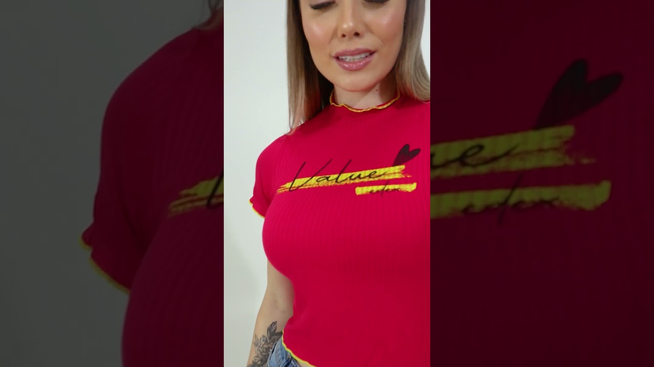 Blusa Feminina Cropped Canelada Manga Curta Pink 32502002