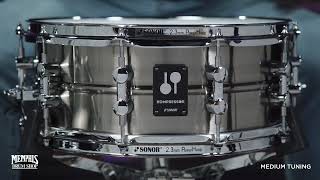 Video thumbnail for Sonor 14x5.75 Kompressor Series Black Nickel Plated Brass Snare Drum (KS-140575-SDB) by Memphis Drum Shop