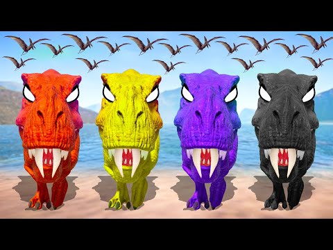 REXY COLOR TEAM vs Indoraptor, I-Rex, Carnotaurus - Jurassic World Evolution Dinosaurs Fighting