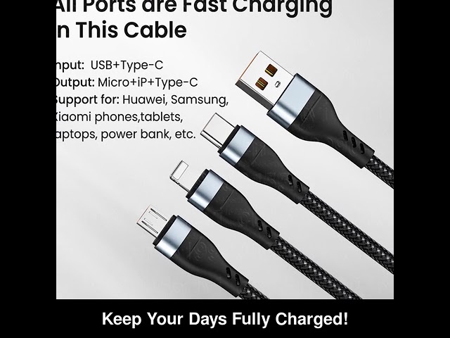 Vídeo relacionado con RAVIAD 3 en 1 Multi Cable de Carga, Nylon Multi USB Cargador Cable Múltiples Micro USB Tipo C Compatible con Samsung Galaxy S10/S9/S8/S7/S6, Huawei P30/P20/P10, Redmi Note 7/Mi A3/A2/A1