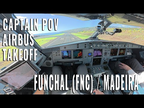 AIRBUS CAPTAIN POV (POINT OF VIEW) TAXIING TAKEOFF + DEPARTURE  FUNCHAL 🇵🇹 (FNC) / MADEIRA RUNWAY 23