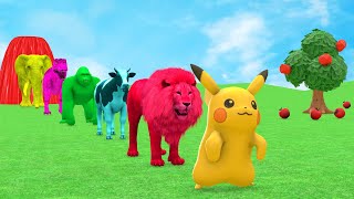 Download lagu Paint Animals Pikachu,Tiger,Lion,Buffalo,Gorilla,Elephant,Dinosaur Fountain Crossing Animal Game mp3