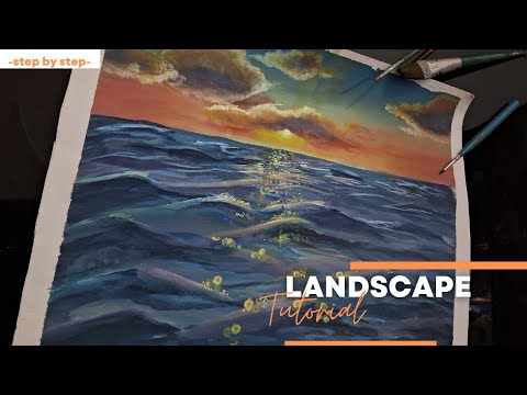 Cinematic Golden hour painting🌅🎨|full tutorial|  |acrylic colours| |for begginners| |landscape| |YT|