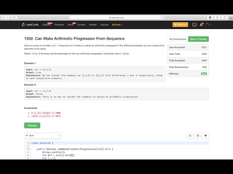 Can Make Arithmetic Progression From Sequence Leetcode 1502 Java Solution