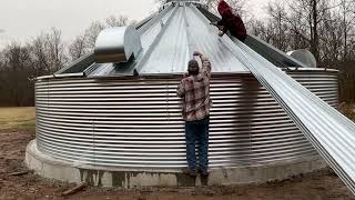 Installing the roof of our Grain Bin House E8
