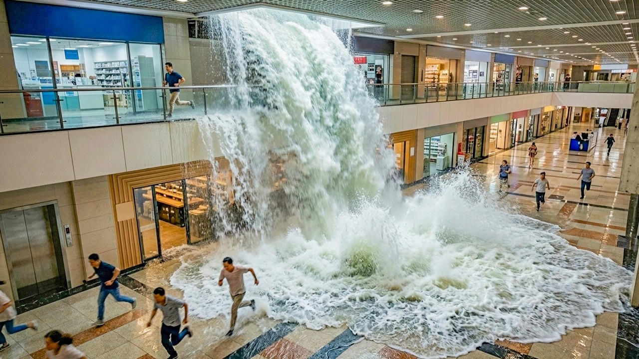 Verrückte Einkaufszentren-Einstürze und Fehler auf Video festgehalten
