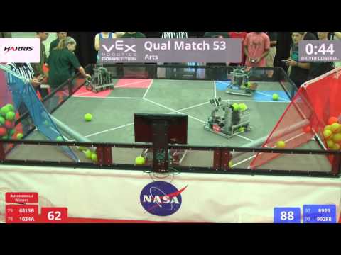 VEX Worlds 2016 - VRC High School - Arts - Qual 53 (6813B 1034A) 205 vs 205 (8926 99288)