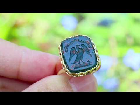 Late 19th c Victorian Bloodstone Intaglio Ring