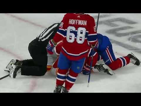 Scrum Between Montreal Canadiens and Calgary Flames After Montreal Goal