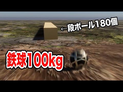 【物理エンジン】世界一の急坂から転がる鉄球、段ボール何個で止まるのか？【ずんだもん】